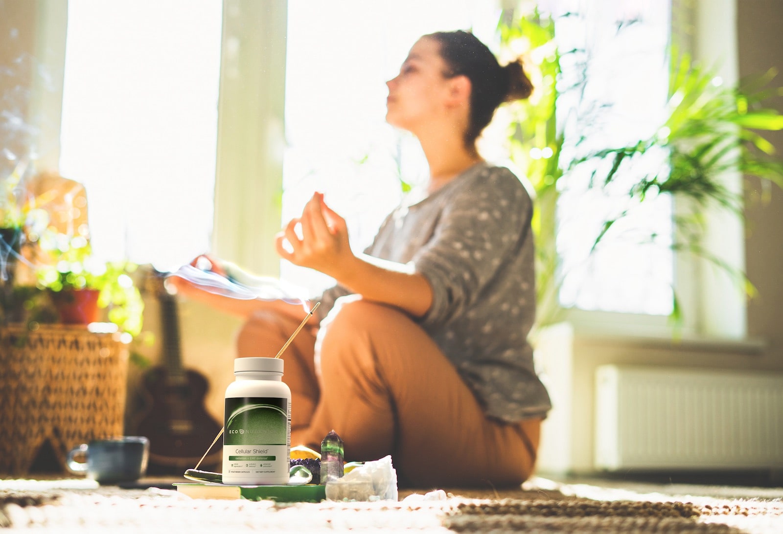 Realistic lighting match on a 3d rendered bottle with lifestyle photo with people