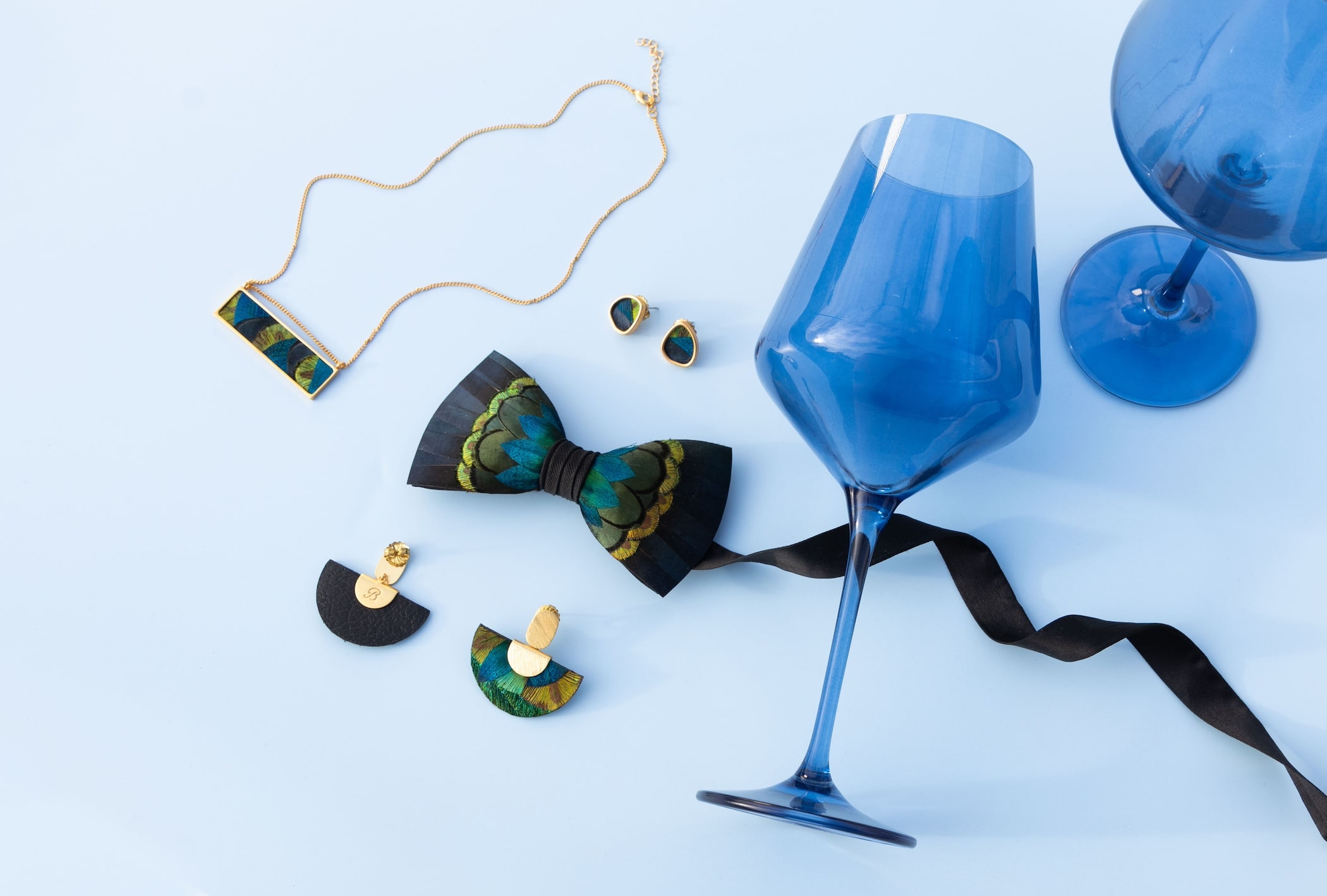 Elegant blue aesthetic collection flatlay