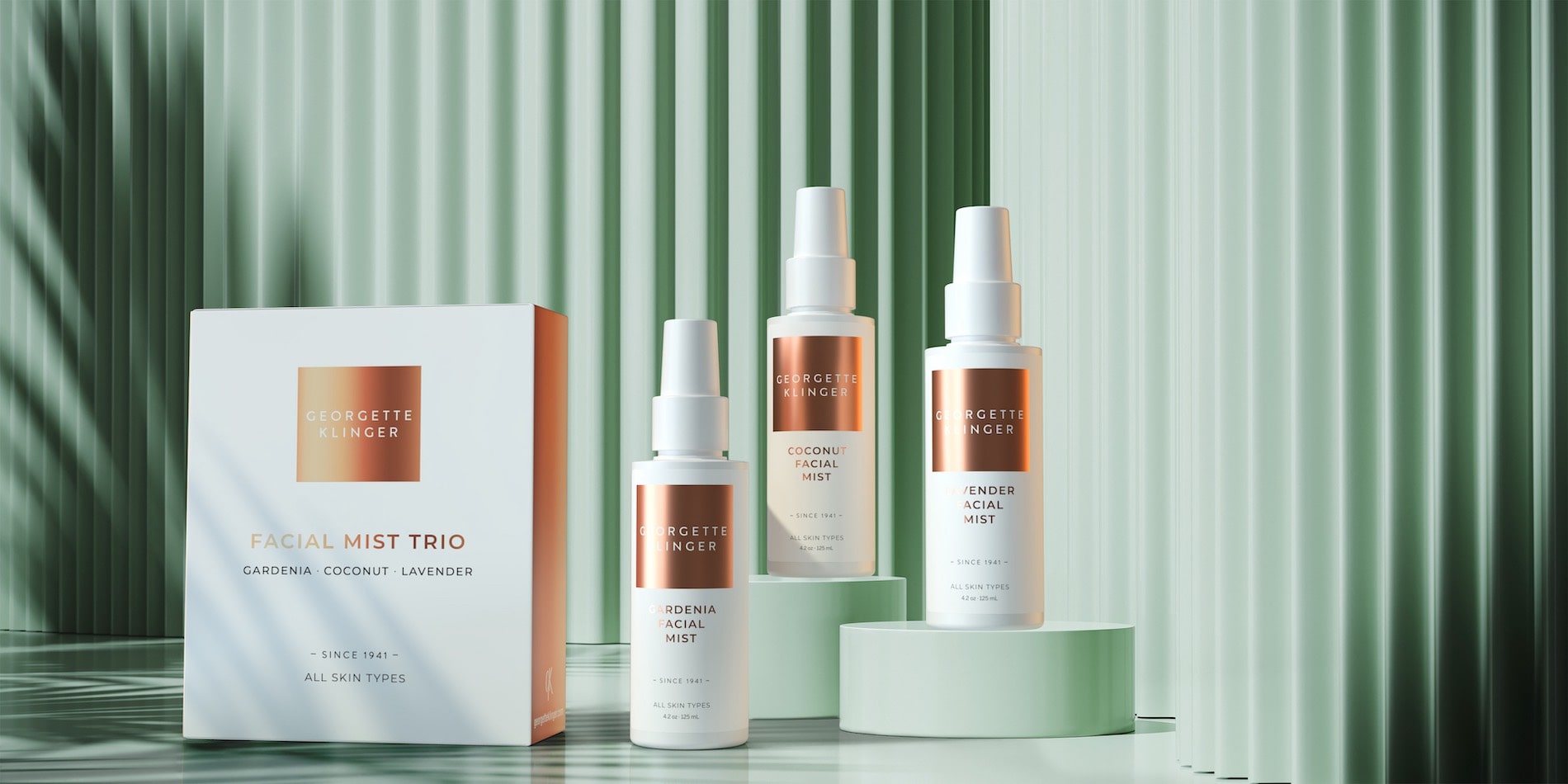 3D render for Georgette Klinger facial mist collection trio