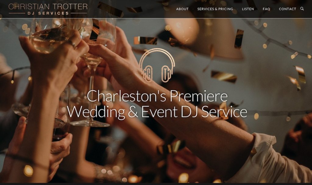 The homepage of a DJ's website that was designed by Seaweed Studio through WordPress.