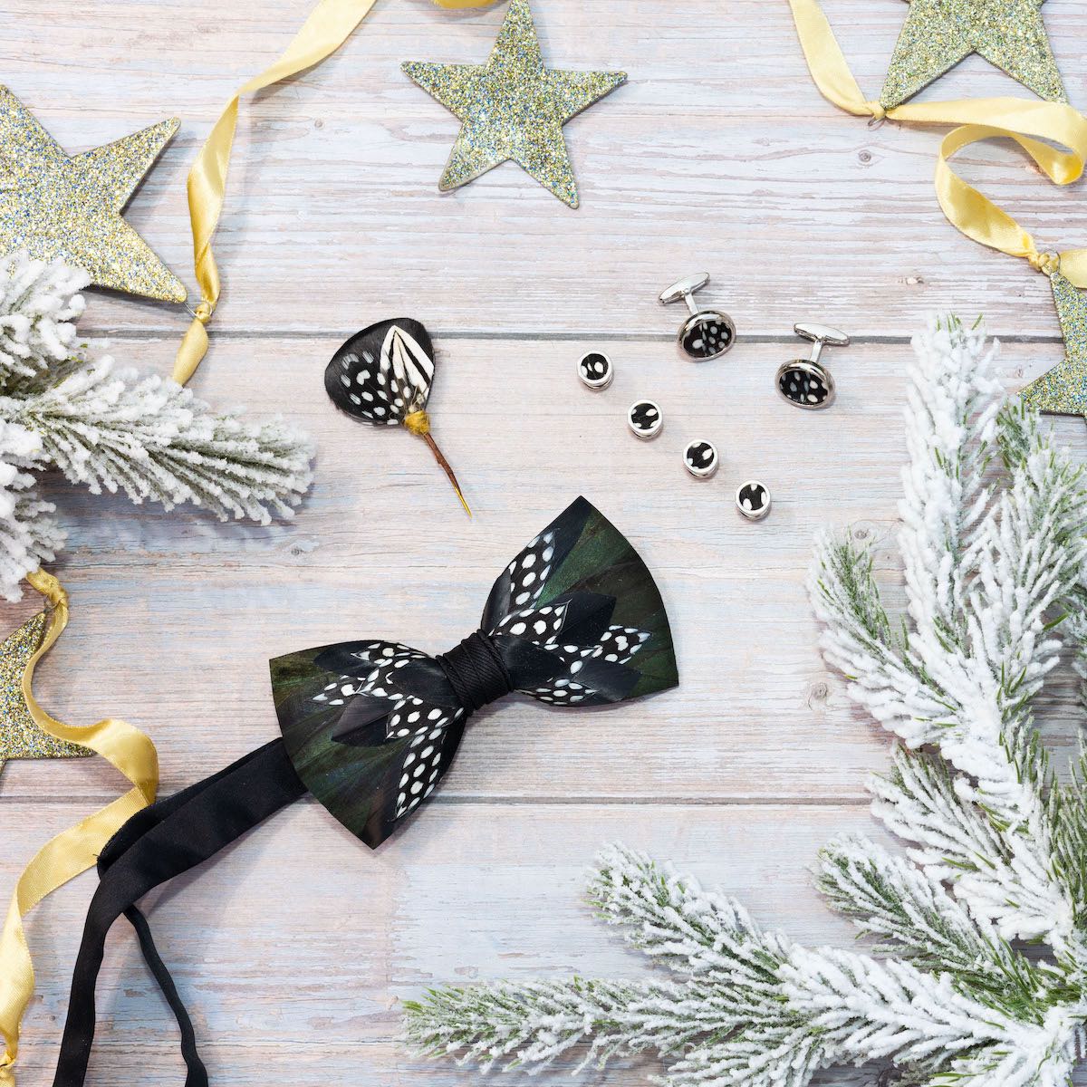 Men's suit accessories Christmas flatlay