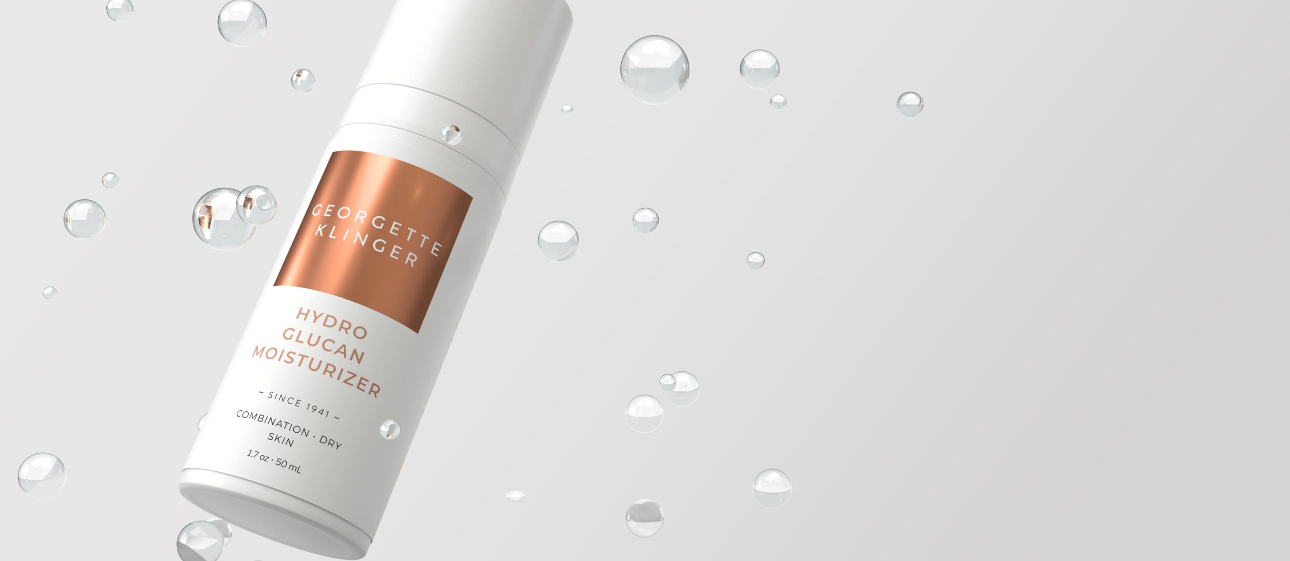 A 3D Rendered cosmetics bottle with bubbles, for skincare company Georgette Klinger