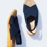Blue womens sandals in a flatlay position