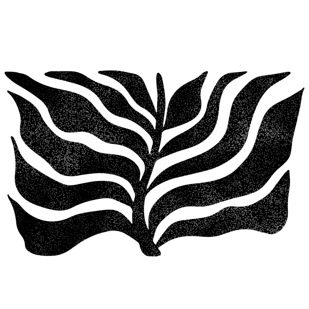 Black and white stippled seaweed graphic
