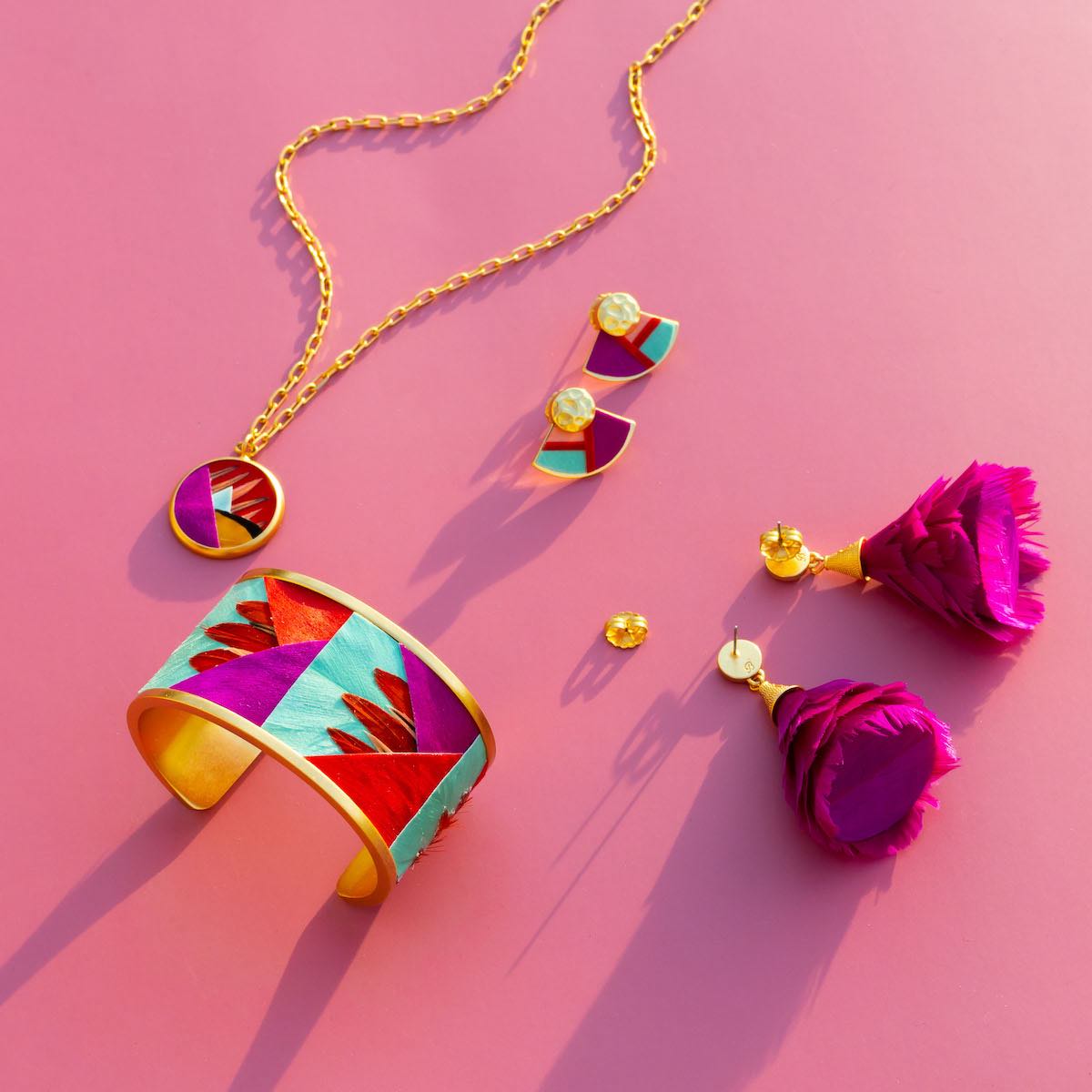 Pink women's jewelry flatlay