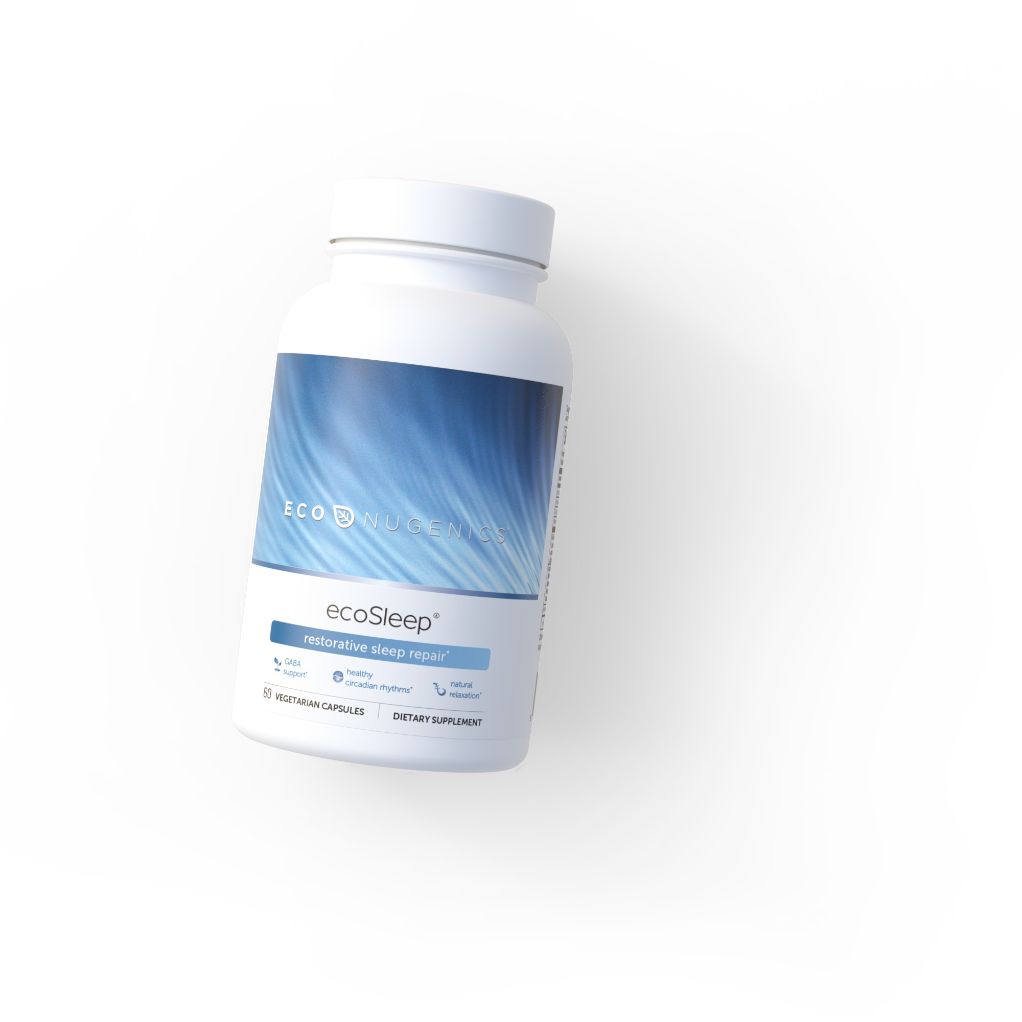 Econugenics supplement pill bottle 3D rendered white background photos - flatlay angle
