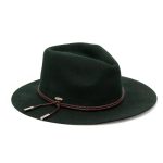 A styled front angle of a dark green Western hat on a white background.