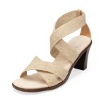 The front angle of a Charleston Shoe Co. women's heeled sandal on a white background for Zappos.