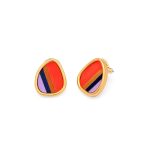 Women's gold teardrop earrings isolated on a white background.